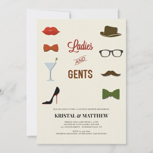 Ladies and Gents Couples Shower 招待状 (正面)