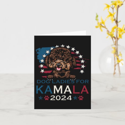 Ladies For Kamala Harris 2024 Poodle Dog America カード (黄色い花)