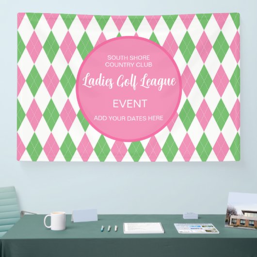 Ladies Golf League Pink Green Argyle Custom Banner 横断幕 (トレードショー)