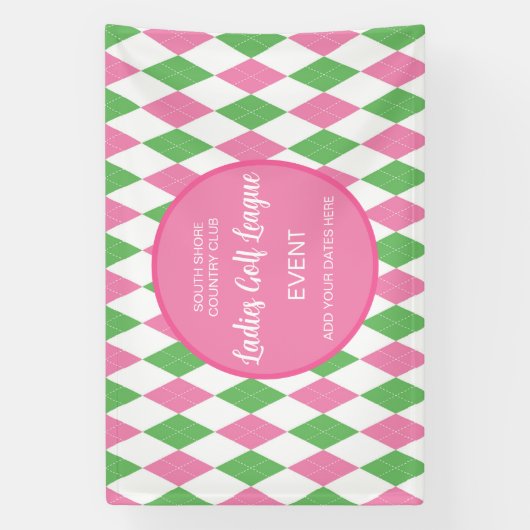 Ladies Golf League Pink Green Argyle Custom Banner 横断幕 (縦)