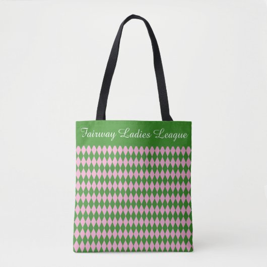 Ladies Golf League Tote Bag – Pink & Green Argyle  トートバッグ (正面)