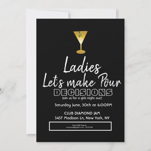 Ladies Night Birthday cocktail martini 招待状 (正面)