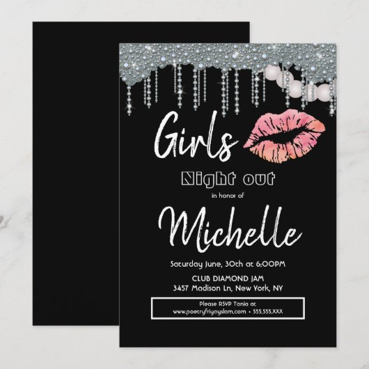 Ladies Night Birthday Lips Party 招待状 (正面/裏面)