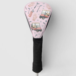 Ladies Pale Pink Golf Cart Pattern ゴルフヘッドカバー