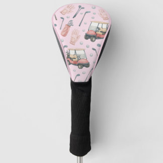 Ladies Pale Pink Golf Cart Pattern  ゴルフヘッドカバー
