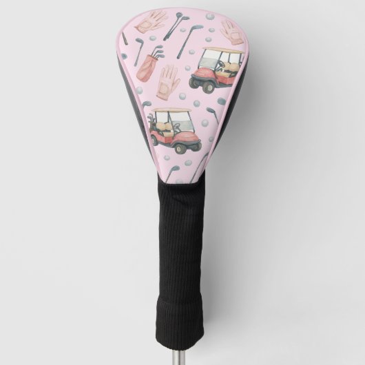 Ladies Pale Pink Golf Cart Pattern ゴルフヘッドカバー (正面)