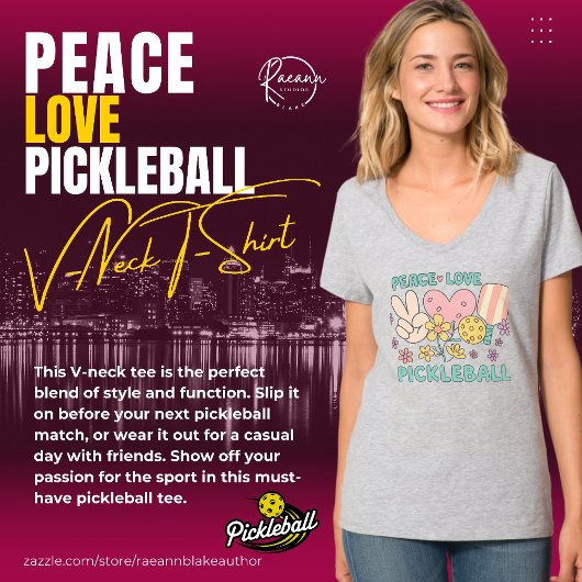 Ladies' Peace Love Pickleball V-Neck T-Shirt Tシャツ