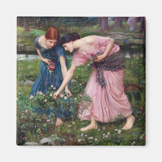 Ladies Picking Roses, John William Waterhouse マグネット (正面)