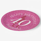 LADIES PINK GLITTER BIG BIRTHDAY ペーパープレート (アングル)