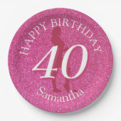 LADIES PINK GLITTER BIG BIRTHDAY ペーパープレート (正面)