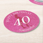 LADIES PINK GLITTER BIG BIRTHDAY ラウンドペーパーコースター (アングル)