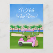 Ladies Pink Golf Cart Moving Boxes Beach Golf  案内ポストカード (正面)