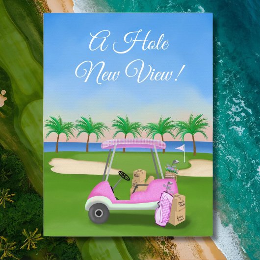 Ladies Pink Golf Cart Moving Boxes Beach Golf  案内ポストカード
