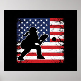 Ladies Softball Catchers Gear Stuff USA Flag ポスター
