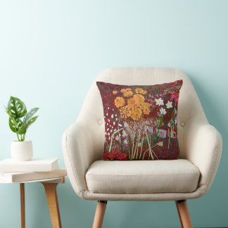 Ladrie's Garden in Red Throw Pillow クッション