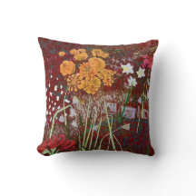 Ladrie's Garden in Red Throw Pillow
