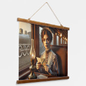 Ladyビクトリアン's a 読 Letter on a Train 吊り下げ型タペストリー (傾斜あり)