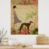 Lady and Greyhoundヴィンテージフランスのポストカード ポスター (キッチン)