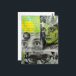 Lady and Men's Eyes Mixed Media Collage ポストカード<br><div class="desc">A mixed media collage made and photographed by Angelandspot in the year 2026 with vintage images from a magazine from 1968 on a colorful green and yellow background collage of various papers painted over to unify them before making the collage on top of that layer.</div>