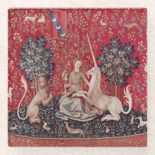 Lady and Unicorn Medieval Tapestry Sight ガラスコースター (正面)