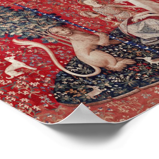 Lady and Unicorn Medieval Tapestry Sight ポスター (角)