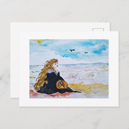 Lady at the beach ポストカード (正面/裏面)