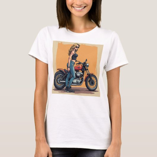 Lady Biker Getting Ready To Ride Tシャツ (正面)