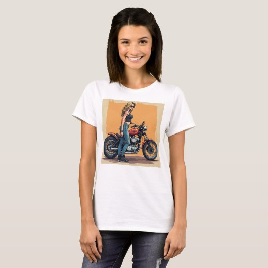 Lady Biker Getting Ready To Ride Tシャツ (正面フル)