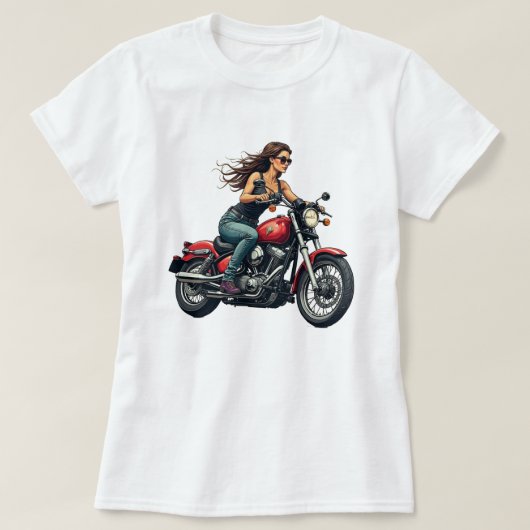 Lady Biker On The Road Tシャツ (デザイン正面)