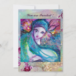 LADY BLUE MASK仮装エレガントパーティーティール（緑がかった色）ピンク 招待状