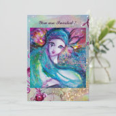 LADY BLUE MASK仮装エレガントパーティーティール(緑がかった色)ピンク 招待状 (スタンド正面)