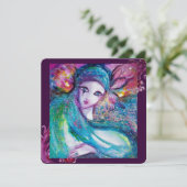 LADY BLUE MASK仮装エレガントパーティー、ティール（緑がかった色）ブラック 招待状 (スタンド正面)