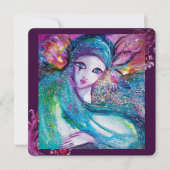 LADY BLUE MASK仮装エレガントパーティー、ティール（緑がかった色）ブラック 招待状 (正面)