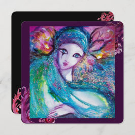 LADY BLUE MASK仮装エレガントパーティー、ティール（緑がかった色）ブラック 招待状