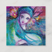 LADY BLUE MASK美しいメイクアップアーティストグリーンスパークル スクエア名刺 (裏面)