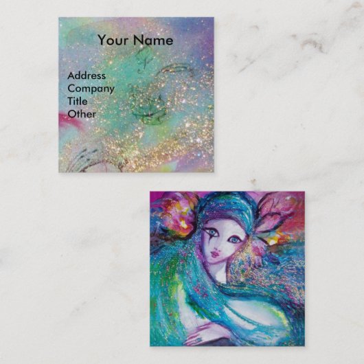 LADY BLUE MASK美しいメイクアップアーティストグリーンスパークル スクエア名刺 (正面/裏面)