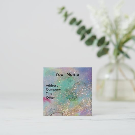 LADY BLUE MASK美しいメイクアップアーティストグリーンスパークル スクエア名刺 (スタンド正面)