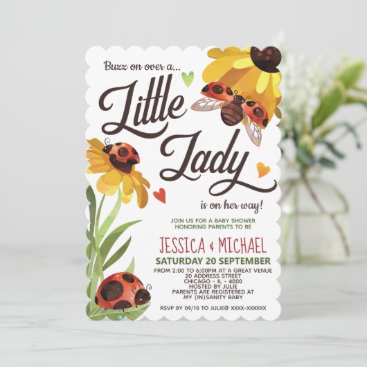 Lady Bug モダン Baby Shower 招待状 (スタンド正面)