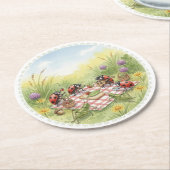 Lady bug cricket spring garden party coasters ラウンドペーパーコースター (アングル)