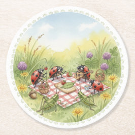 Lady bug cricket spring garden party coasters ラウンドペーパーコースター