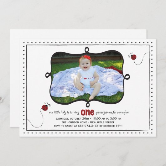 Lady Bug First Bursday Party Invitation -card- 招待状 (正面/裏面)