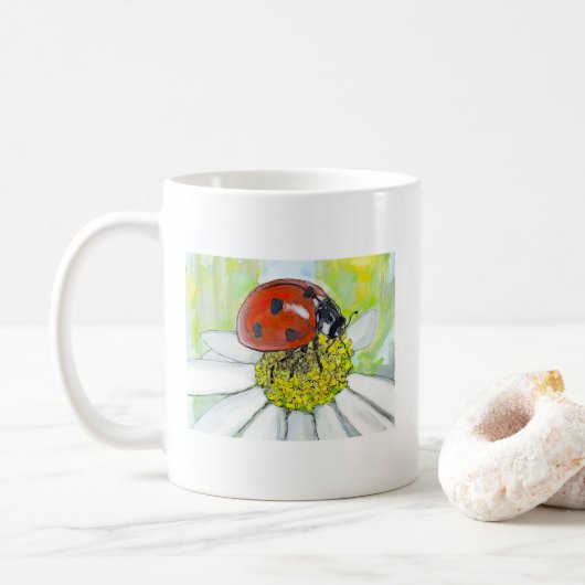 Lady Bug on A Daisy コーヒーマグカップ (ドーナツ)