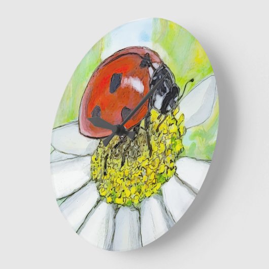 Lady Bug on A Daisy ラージ壁時計 (傾斜)