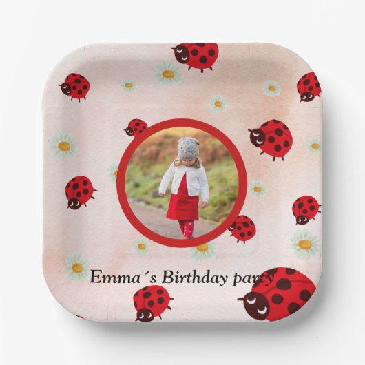 lady bug party photo ペーパープレート (正面)