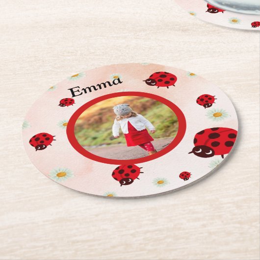 lady bug party photo ラウンドペーパーコースター (アングル)