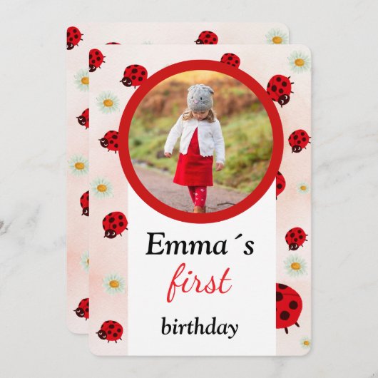 lady bug party photo 招待状 (正面/裏面)