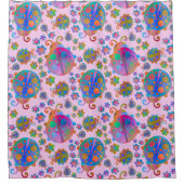 Lady Bugs Amongst the Flowers on a Winter Sunset シャワーカーテン (正面)