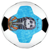 Lady Day of Dead Skeletonケープホワイトフラワーブルー サッカーボール (回転)