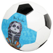 Lady Day of Dead Skeletonケープホワイトフラワーブルー サッカーボール (3/4)