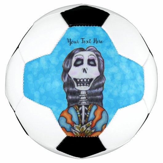 Lady Day of Dead Skeletonケープホワイトフラワーブルー サッカーボール (正面)